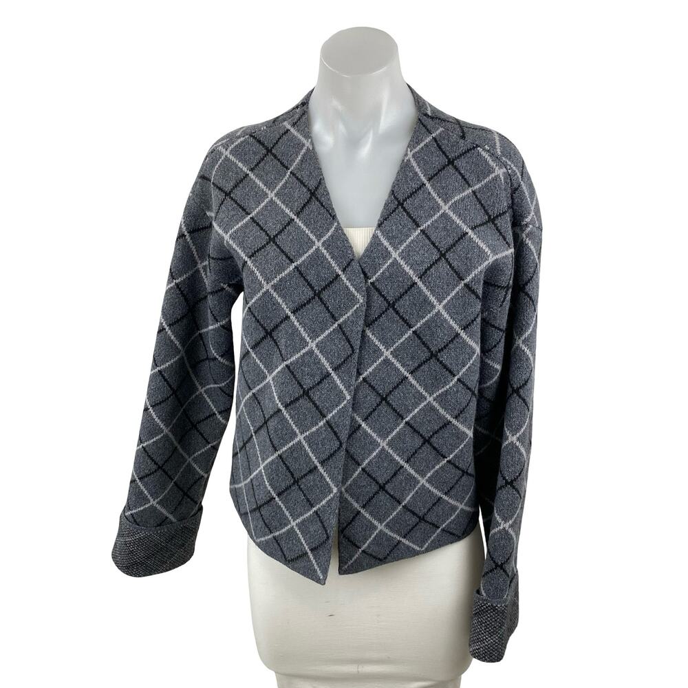 Lucky Brand Plaid Check V Neck Long Sleeve Button Down Cardigan Sweater Top Sz S